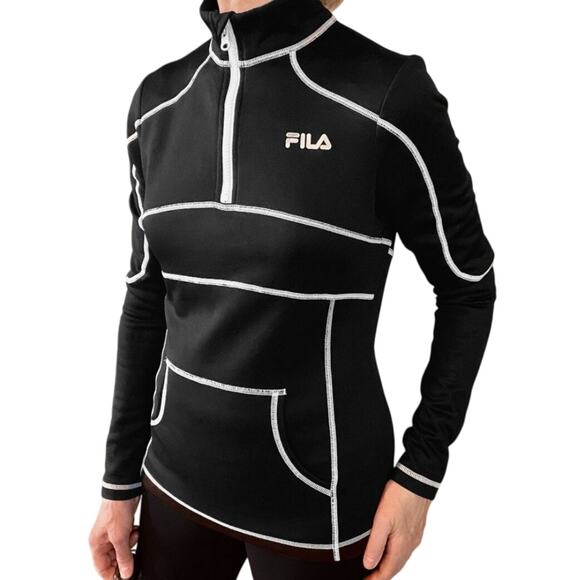 FILA Sport EUC running 1/4 zip pullover long sleeve Medium black white - Picture 1 of 16